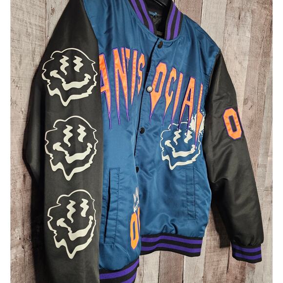 RUE 21 ANTISOCIAL Lightweight Letterman Jacket Blue Coat Men's Small - Picture 4 of 9